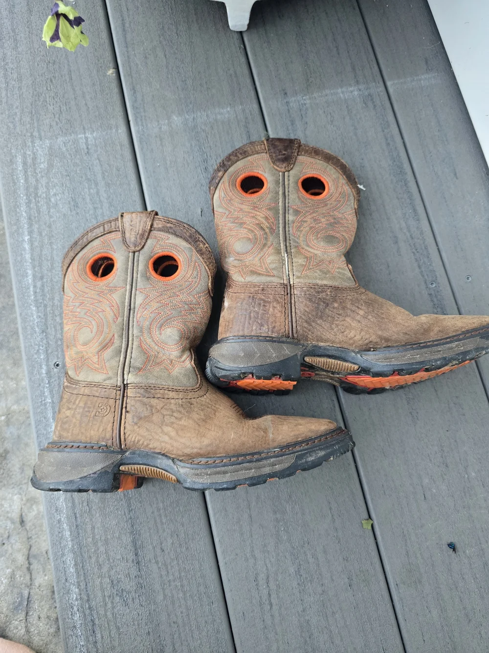 Durango Brown Kids Western Boots with Orange Pull Holes Size 1M